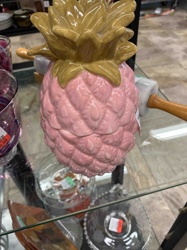 Pink and Gold Ceramic Pineapple Lidded Container