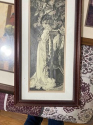 Framed Graphite or Charcoal Drawing of Floral Still Life with Lace Detail
