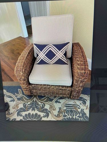 Rattan Armchair with Cushions and Decorative Pillow