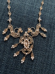 Antique Gold Filigree and Seed Pearl Necklace