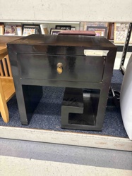 Ebonized Oriental-Style Nightstand with Greek Key Base