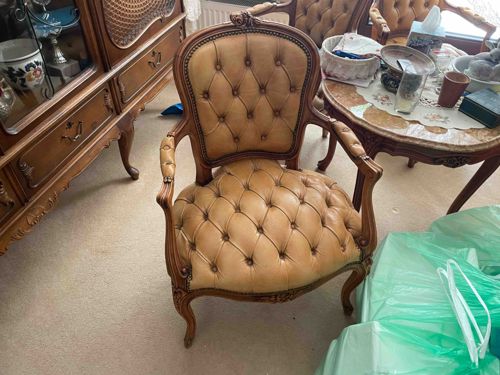 Rococo Revival Tufted Leather Armchair