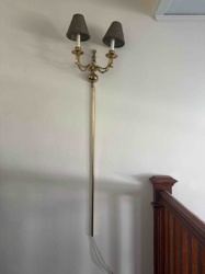 Two-Light Brass Wall Sconce with Fabric Shades