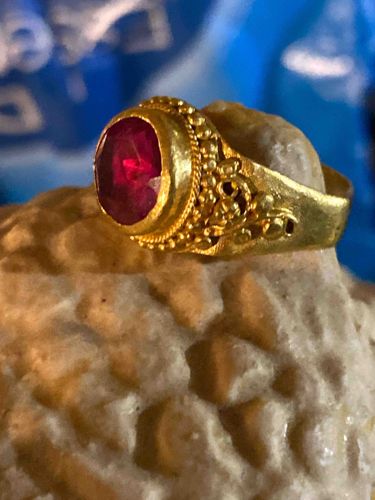 24k Chinese Gold Ring with Ruby Solitaire
