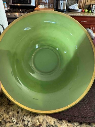 Green Glass Mixing Bowl with Gold Rim