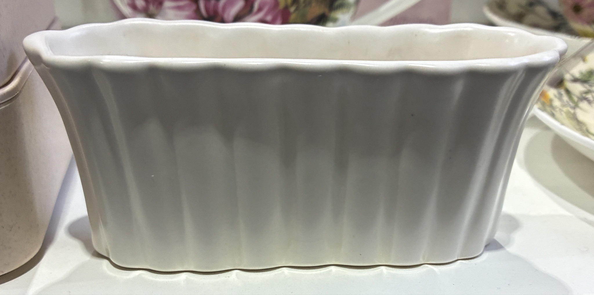 Submitted photo of Vintage-Style Fluted White Ceramic Trough Planter