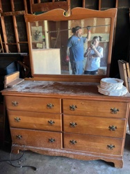 Vintage Wooden Dresser with Attached Mirror