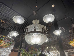 Multi-Arm Metal Chandelier with Frosted Fluted Glass Shades