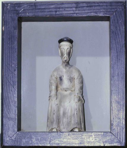 Box-Framed Carved Figurine of a Seated Chinese Official