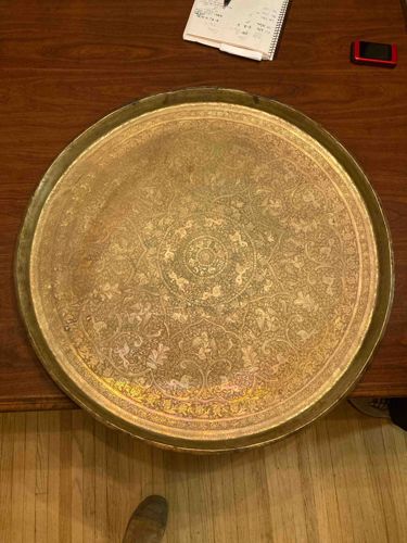 Large Ornate Engraved Brass Tray