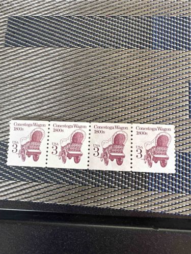 USA 3-Cent Conestoga Wagon 1800s Postage Stamps Block of Four