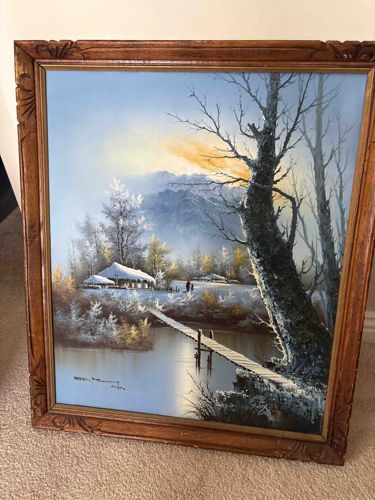 Mid-Century Impressionist Winter Mountain Landscape Painting