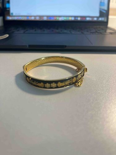 Victorian Era Black Enamel and Gold Bangle Bracelet