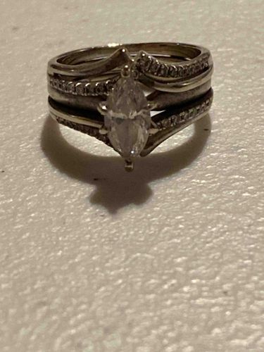 14kt White Gold Marquise Diamond Engagement Ring with Enhancer/Guard