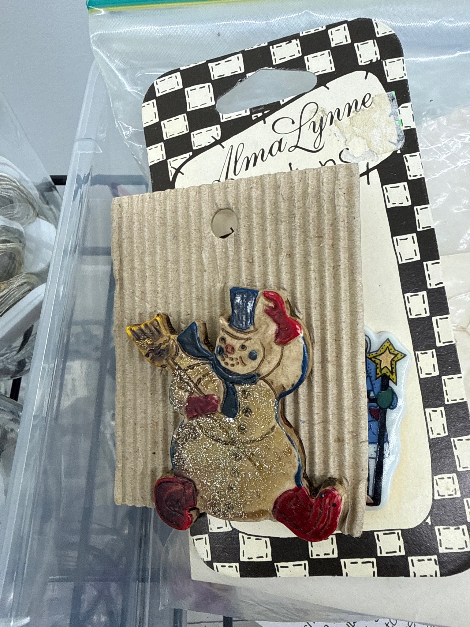 Submitted photo of Snowman craft pin, attributed to Alma Lynne Designs
