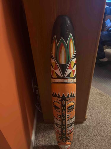 Modern African-Style Polychrome Hand-Carved Wood Wall Mask