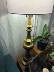 Vintage Brass Table Lamp with Linen Shade