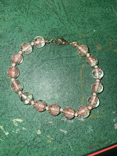 Pink Crackle Glass or Foil-Infused Bead Bracelet