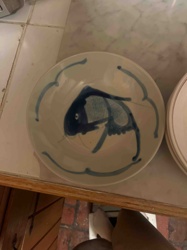 Blue and White Hand-Painted Ceramic Bowl with Fish Motif