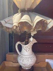 Vintage-Style Ceramic Pitcher Table Lamp with Ruffled Shade