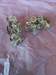 Vintage Iridescent Glass Bead Cluster Clip-On Earrings