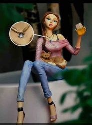 Figurine of Woman with Cat and Drink