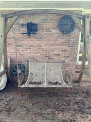 Freestanding Wooden Porch Swing with Rope Hammock Seat