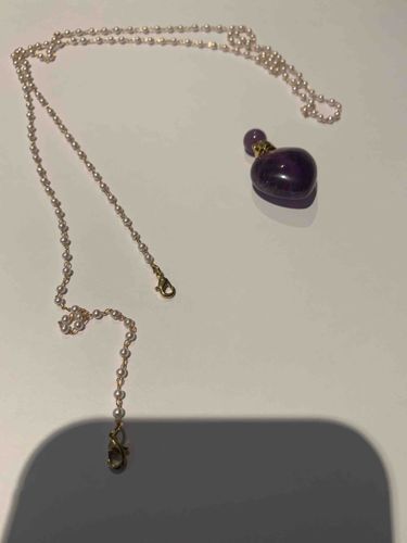 Amethyst Heart-Shaped Perfume Bottle Pendant with Beaded Chain