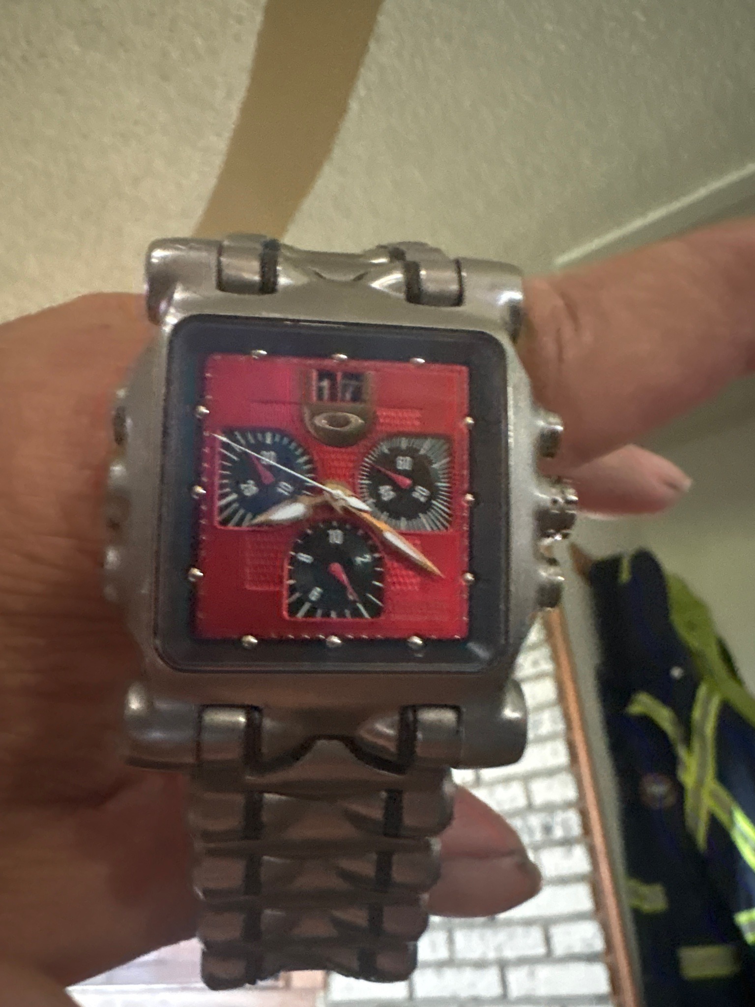 Submitted photo of Oakley Time Bomb chronograph wristwatch (not authenticated)