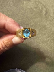 Men's Gold Ring with Oval Blue Topaz and Diamond Accents