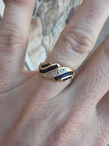 Vintage Yellow Gold Diamond and Sapphire Bypass Ring