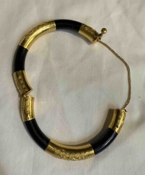 Gold and Black Segmented Bangle Bracelet