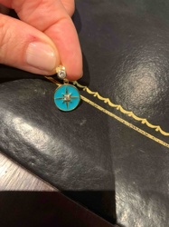 Turquoise Enamel Compass Rose Charm with Clear Gemstones