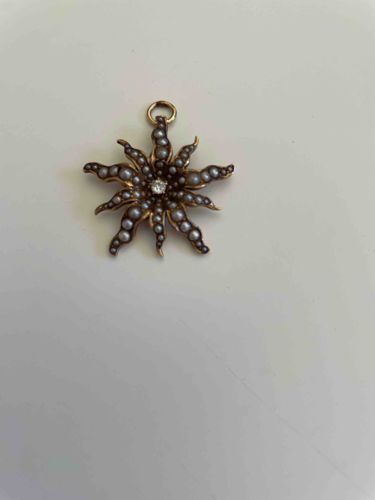 Antique Seed Pearl and Diamond Sunburst Pendant/Charm