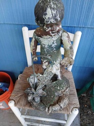 Weathered Cast Iron Cherub Garden Statue with Basket