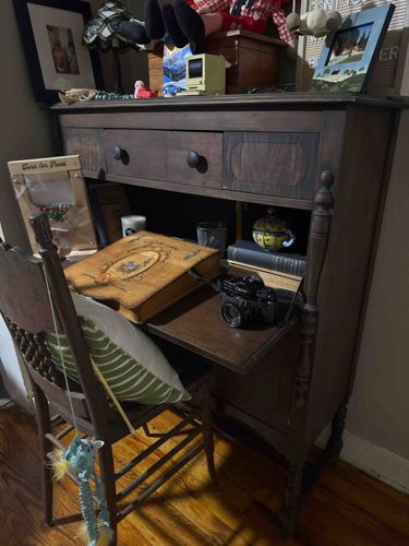 Vintage Jacobean Revival Drop-Front Secretary Desk