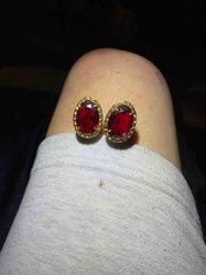 Oval Red Gemstone and Gold-Toned Earrings