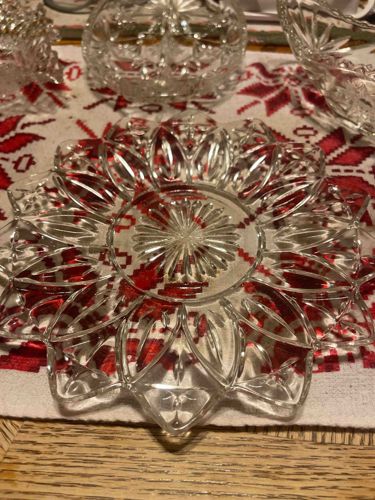 Pressed Glass Floral-Patterned Dish