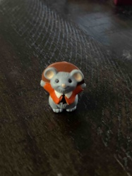 Mouse Figurine with Mushroom Cap and Orange Vest