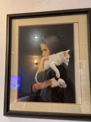 Framed Art Print: 'Girl with White Cat'