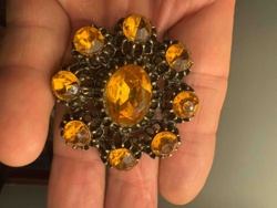 Vintage Amber Rhinestone Brooch
