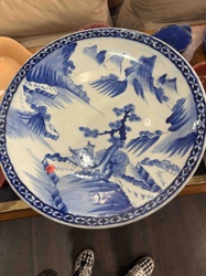 Japanese Blue and White Porcelain Charger Plate with Landscape Scene