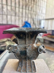 Archaic Chinese Bronze Zun Vessel with Ram Heads