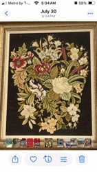 Framed Floral Needlepoint Tapestry