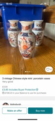 Set of 3 Vintage Chinese Style Miniature Porcelain Vases