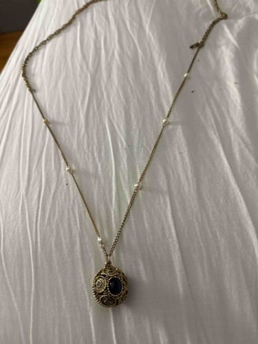 Filigree Pendant Necklace with Faux Pearl Accents