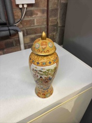 Famille Jaune Style Ginger Jar with Figural and Landscape Scenes