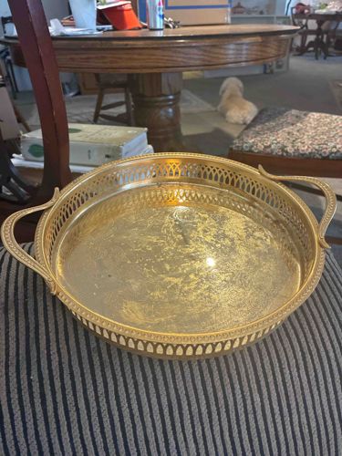 Round Pierced Rim Brass or Electroplated Tray with Handles
