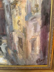 Impressionistic Urban Scene Oil Painting with Ornate Frame