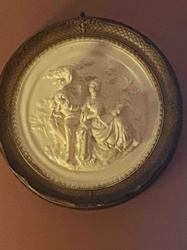 Round Ceramic Plaque with Figurative Relief